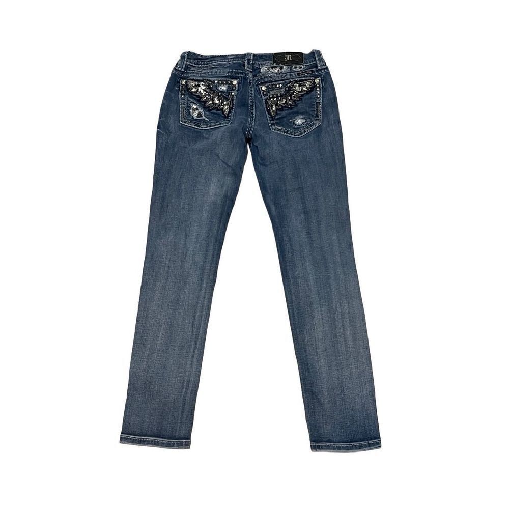 Miss Me Women's Distressed Embellished Rhinestone Signature Skinny Jeans Size 28